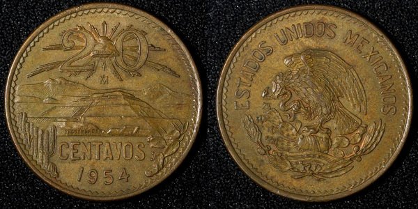 Mexico ESTADOS UNIDOS MEXICANOS Bronze 1954 20 Centavos KM# 439 (28 002)