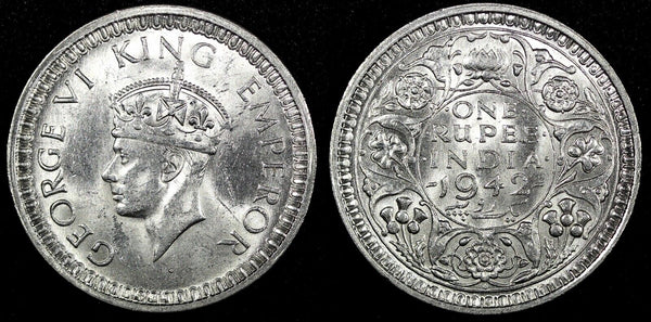 India-British George VI Silver 1942 (B) Rupee Bombay aUNC/UNC KM# 557 .1 (783)