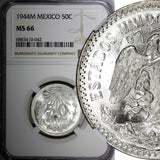 Mexico ESTADOS UNIDOS Silver 1944 M 50 Centavos NGC MS66 GEM BU KM# 447 (042)