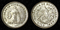 Guatemala Silver 1943 5 Centavos Philadelphia Mint UNC KM# 238.2 (28 124)