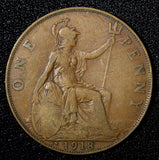 Great Britain George V (1910-1936) Bronze 1918 1 Penny KM# 810  (28 411)