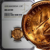 Rhodesia Bronze 1970 1/2 Cent NGC MS64 RD FULL RED KM# 9 (004)