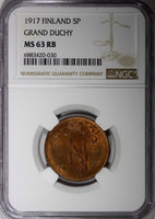 FINLAND Nicolas II (1895-1917) GRAND DUCHY 1917 5 Pennia NGC MS63 RB KM# 15 (30)