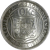 Czechoslovakia Silver 1928 10 Korun 10th Anniver of Independence UNC KM# 12 (34)