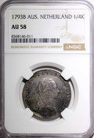 Austrian Netherlands Franz II Silver 1793 B 1/4 KronenThaler NGC AU58 KM# 60(11)