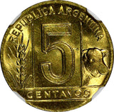 ARGENTINA Aluminum-Bronze 1944 5 Centavos NGC MS64 GEM BU COIN  KM# 40 (030)