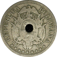 BOLIVIA Copper-Nickel 1883 A  5 Centavos Paris Mint  KM# 169.2  (25 012)