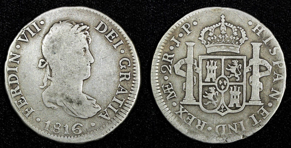 PERU Ferdinand VII Silver 1816 JP 2 Reales LIMA Mint KM# 115.1 (27 280)