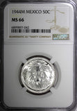 Mexico ESTADOS UNIDOS Silver 1944 M 50 Centavos NGC MS66 GEM GEM BU KM# 447 (42)