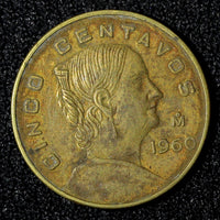 MEXICO Bronze 1960 Mo 5 Centavos Large type XF KM# 426 (27 907)