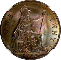 GREAT BRITAIN George V Bronze 1935 1 Penny NGC MS64 BN NICE TONING KM# 838 (02)