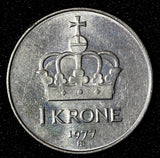 Norway Olav V 1977 1 Krone 25 mm High Grade KM# 419 (28 730)