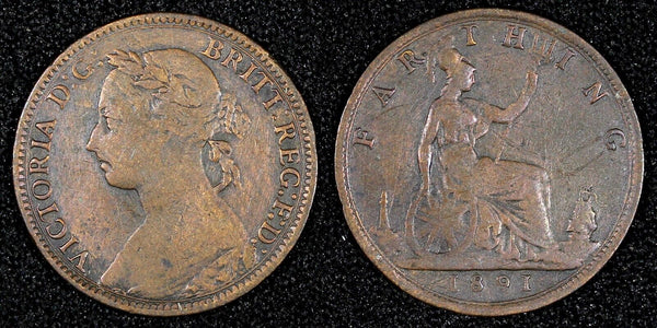 Great Britain Victoria  Bronze 1891 Farthing  KM# 753 (27 002)