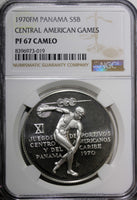 Panama Silver PROOF 1970 FM 5 Balboas NGC PF67 CAM.Central Americ.Games KM#28(9)