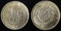 BRAZIL Pedro II  1877 100 Reis Rio de Janeiro BETTER DATE  XF KM# 477  (28 210)