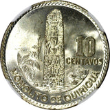 GUATEMALA Silver 1964 10 Centavos NGC MS66 GEM BU LUSTER KEY DATE KM# 262 (024)