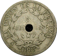 BOLIVIA Copper-Nickel 1883 A  5 Centavos Paris Mint  KM# 169.2  (25 012)