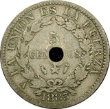 BOLIVIA Copper-Nickel 1883 A  5 Centavos Paris Mint  KM# 169.2  (25 012)