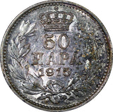 SERBIA Peter I Silver 1915 50 Para Deep Toned KM# 24.1 (24 325)