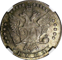 RUSSIA Catherine II Silver 1764 MMD 20 Kopecks Moscow NGC AU50 SCARCE C#63.1 (5)