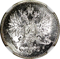 FINLAND Nicholas II Silver 1915 S 25 Pennia NGC MS63  GEM BU KM #6.2 (007)