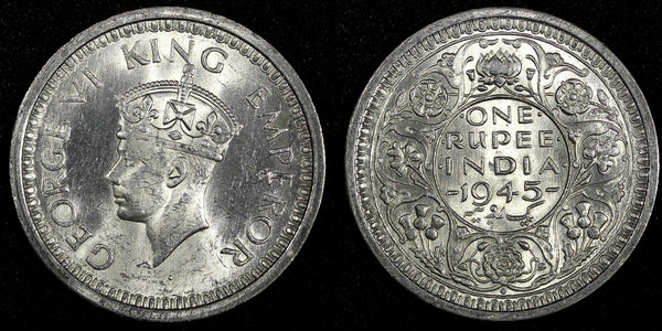India-British George VI Silver 1945 (B) Rupee KM# 557.1 (27 311)