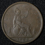 Great Britain Victoria Bronze 1862 1 Penny KM# 749.2 (28 933)