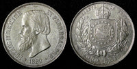 BRAZIL Pedro II Silver 1889 2000 Reis 37mm Last Year Type  XF KM# 485 (27 412)