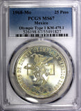 MEXICO Silver 1968 Mo  25 Pesos PCGS MS67 Olympic Games Even Rings KM# 479.1 (7)