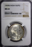 India-British Edward VII Silver 1909(B) Rupee Silver (.917) NGC MS61 KM# 508 (0)