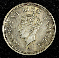India-British George VI Silver 1945 1/4 Rupee Nice Toned KM# 547 (27 306)
