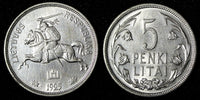 Lithuania Silver 1925 5 Litai  One Year Type. aUNC KM# 78 (27 843)