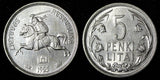Lithuania Silver 1925 5 Litai  One Year Type. aUNC KM# 78 (27 843)