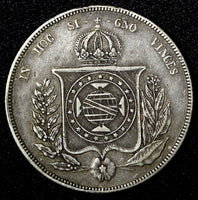 BRAZIL Pedro II Silver 1858 1000 Reis Mintage-430.000 Rio de Janeiro KM# 465 (9)