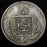 BRAZIL Pedro II Silver 1858 1000 Reis Mintage-430.000 Rio de Janeiro KM# 465 (9)