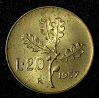 Italy Aluminum-Bronze 1957 R 20 Lire Plain "7" UNC KM# 97.1 (27 675)