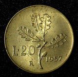 Italy Aluminum-Bronze 1957 R 20 Lire Plain "7" UNC KM# 97.1 (27 675)