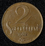 Latvia Bronze 1932 2 Santimi Last Year Type KM# 2 (30 089)