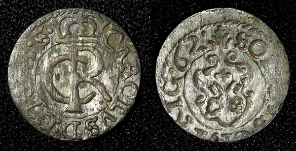 Livonia Riga CARL XI of Sweden (1660-1697)Silver 1662 Solidus,Schilling KM#55(7)