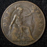 Great Britain George V Bronze 1919 H  1 Penny 	Heaton Mint KM# 810 (28 288)