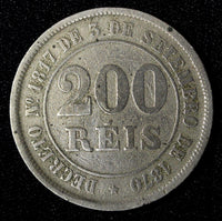 BRAZIL Pedro II Copper-Nickel 1882 200 Reis 32 mm KM# 478 (27 811)