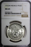 Mexico ESTADOS UNIDOS MEXICANOS Silver 1932 M Peso NGC MS65 BU KM# 455 (028)