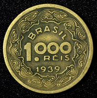 BRAZIL Tobias Barreto de Meneses Aluminum-Bronze 1939 1000 Reis KM# 550 (27 805)