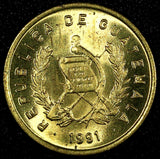 Guatemala Bartolome de las Casas Brass 1991 1 Centavo UNC KM# 275.3  (24 620)