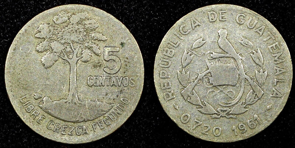 Guatemala Silver 1961 5 Centavos KM# 261 (24 415)