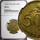 Finland Aluminum-Bronze 1958 H 50 Markka NGC MS62 BETTER DATE KM# 40 (050)