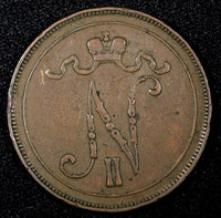 Finland Nicholas II Copper  1905 10 Penniä  Mintage-500,000 KM# 14 (27 151)