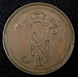 Finland Nicholas II Copper  1905 10 Penniä  Mintage-500,000 KM# 14 (27 151)