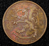 FINLAND Copper 1930 5 Penniä  UNC Toned KM# 22 (24 012)
