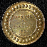 TUNISIA Muhammad IV Bronze AH1322 1904 A 5 Centimes aUNC/UNC   KM# 228 (28 225)